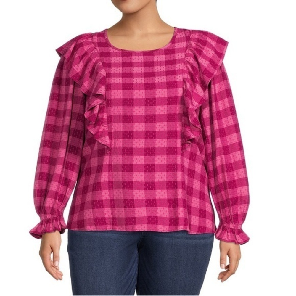 Terra & Sky Women's Plus Size‎ OX(14W) Ruffled Print Top GUC
